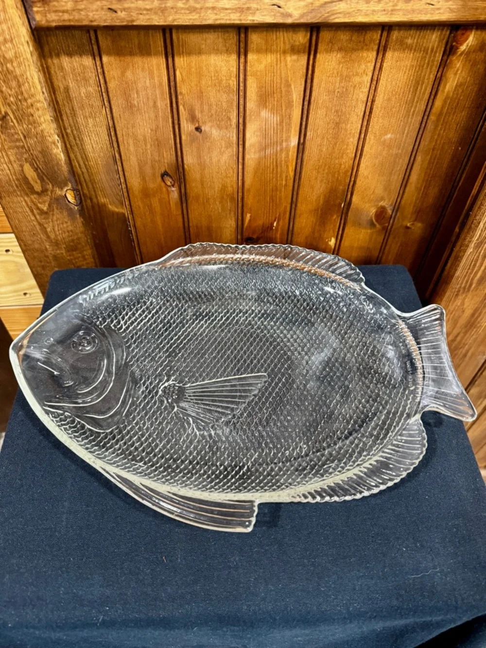 Vintage Anchor Hocking Clear Glass Fish Platter 15”x11”